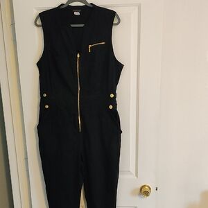 Venus Black Jumpsuit with Gold Zipper and Buttons